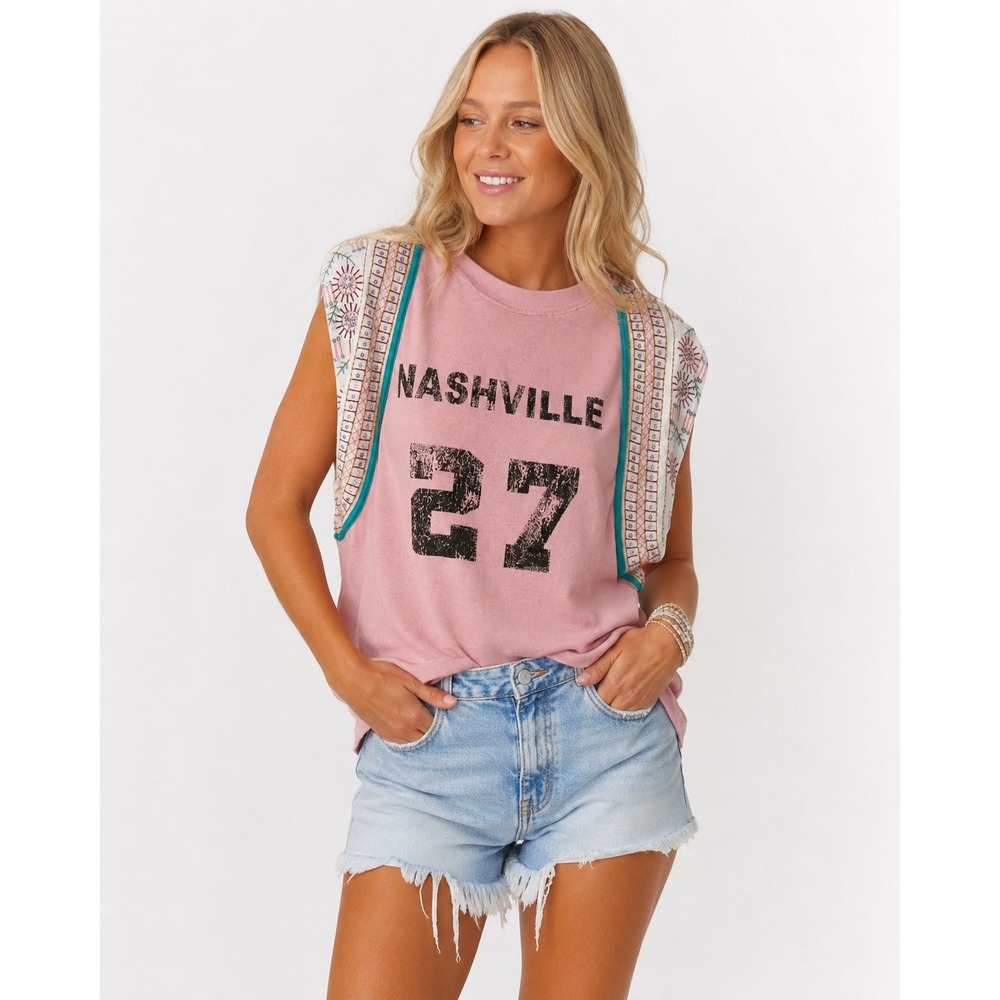 Talulah Blue Velvet Nashville Embellished Pink Graphic‎ Tank Top Sequin 1X